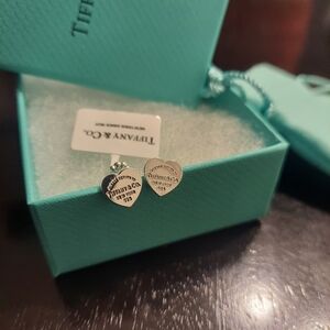 Tiffany & Co. Silver Heart Stud Earrings with Signature Tiffany Blue Box